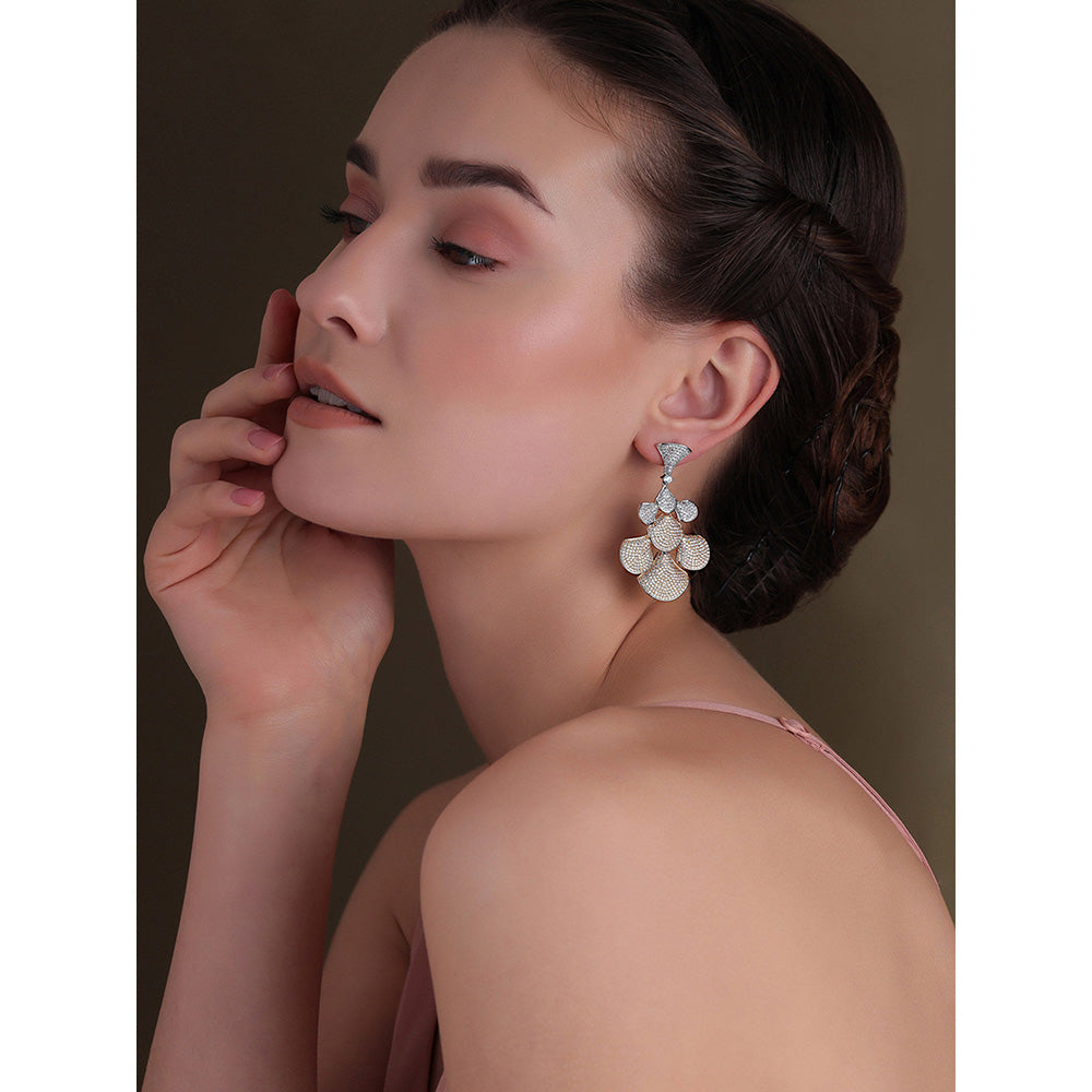 Shaze Gold Rhodium-Plated Cubic Zirconia Aurora Drop Earrings for Women