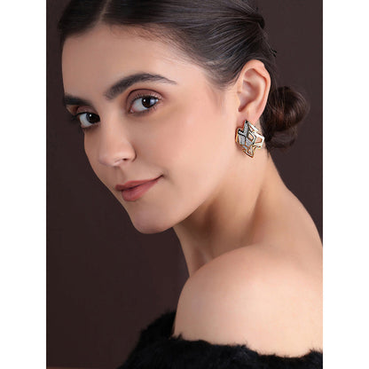 Shaze Gold Rhodium-Plated Cubic Zirconia Amoeba Stud Earrings for Women