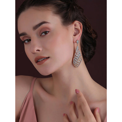 Shaze Gold Rhodium-Plated Cubic Zirconia Glittering Drop Earrings for Women