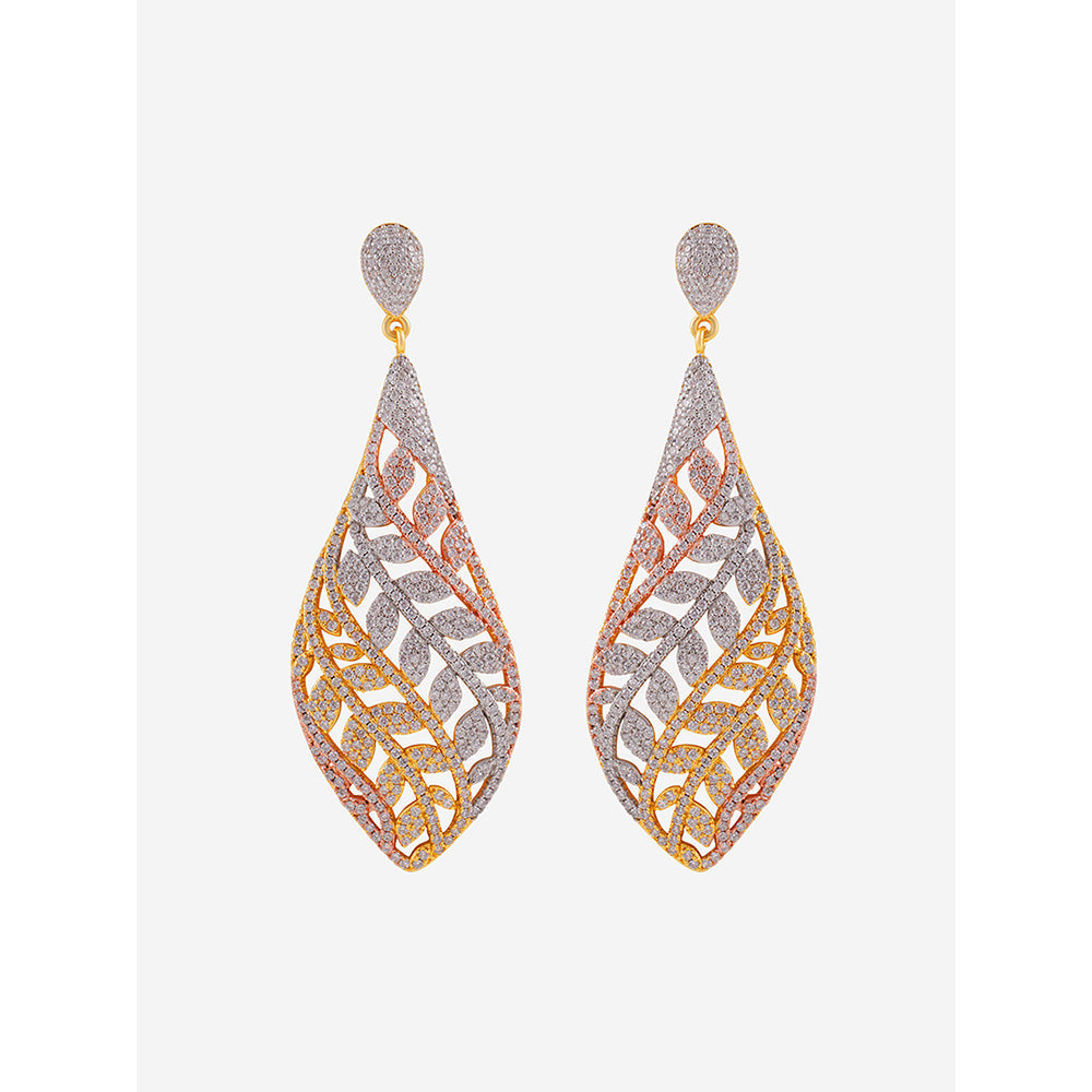 Shaze Gold Rhodium-Plated Cubic Zirconia Glittering Drop Earrings for Women