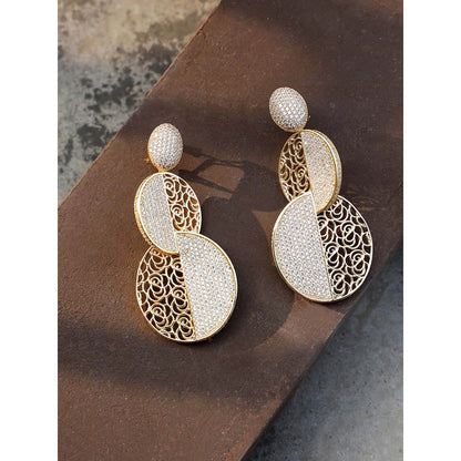 Shaze Gold Rhodium-Plated Cubic Zirconia Dual Effect Drop Earrings for Women