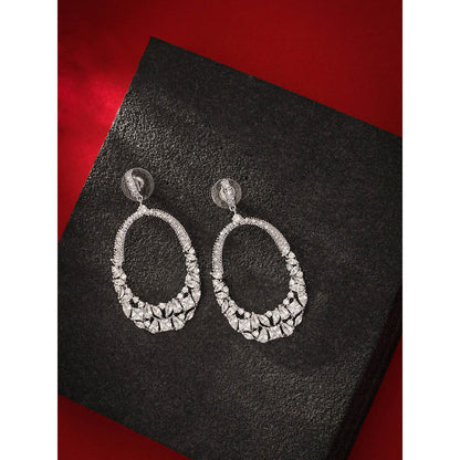 Shaze Silver Rhodium-Plated Cubic Zirconia Unround Drop Earrings for Women