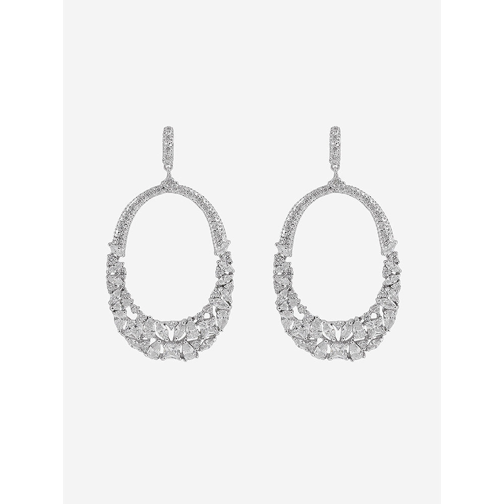 Shaze Silver Rhodium-Plated Cubic Zirconia Unround Drop Earrings for Women