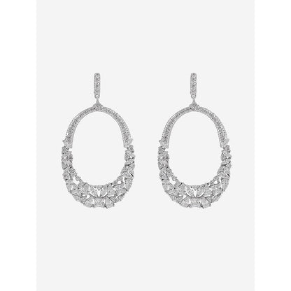 Shaze Silver Rhodium-Plated Cubic Zirconia Unround Drop Earrings for Women