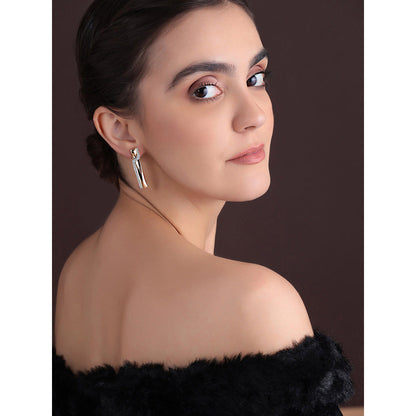 Shaze Gold Rhodium-Plated Cubic Zirconia Twisted S Stud Earrings for Women