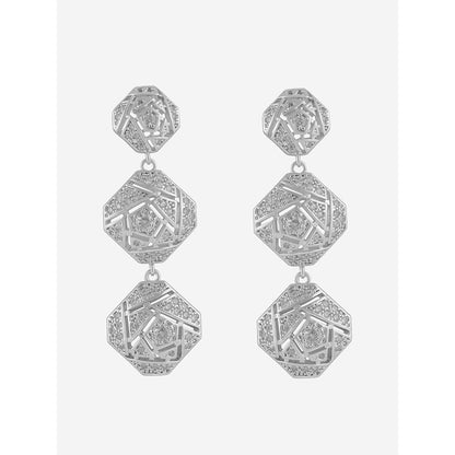 Shaze Silver Rhodium-Plated Cubic Zirconia Filigree Drop Earrings for Women