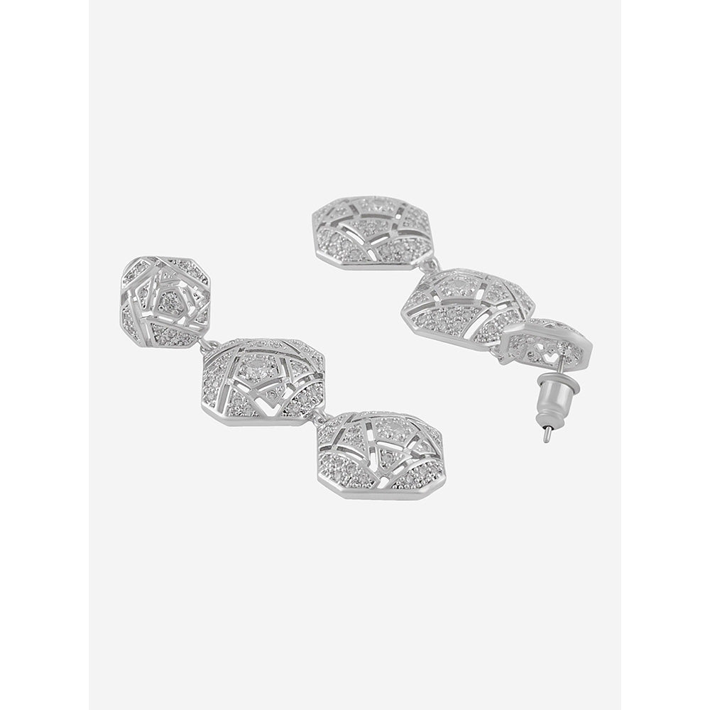 Shaze Silver Rhodium-Plated Cubic Zirconia Filigree Drop Earrings for Women
