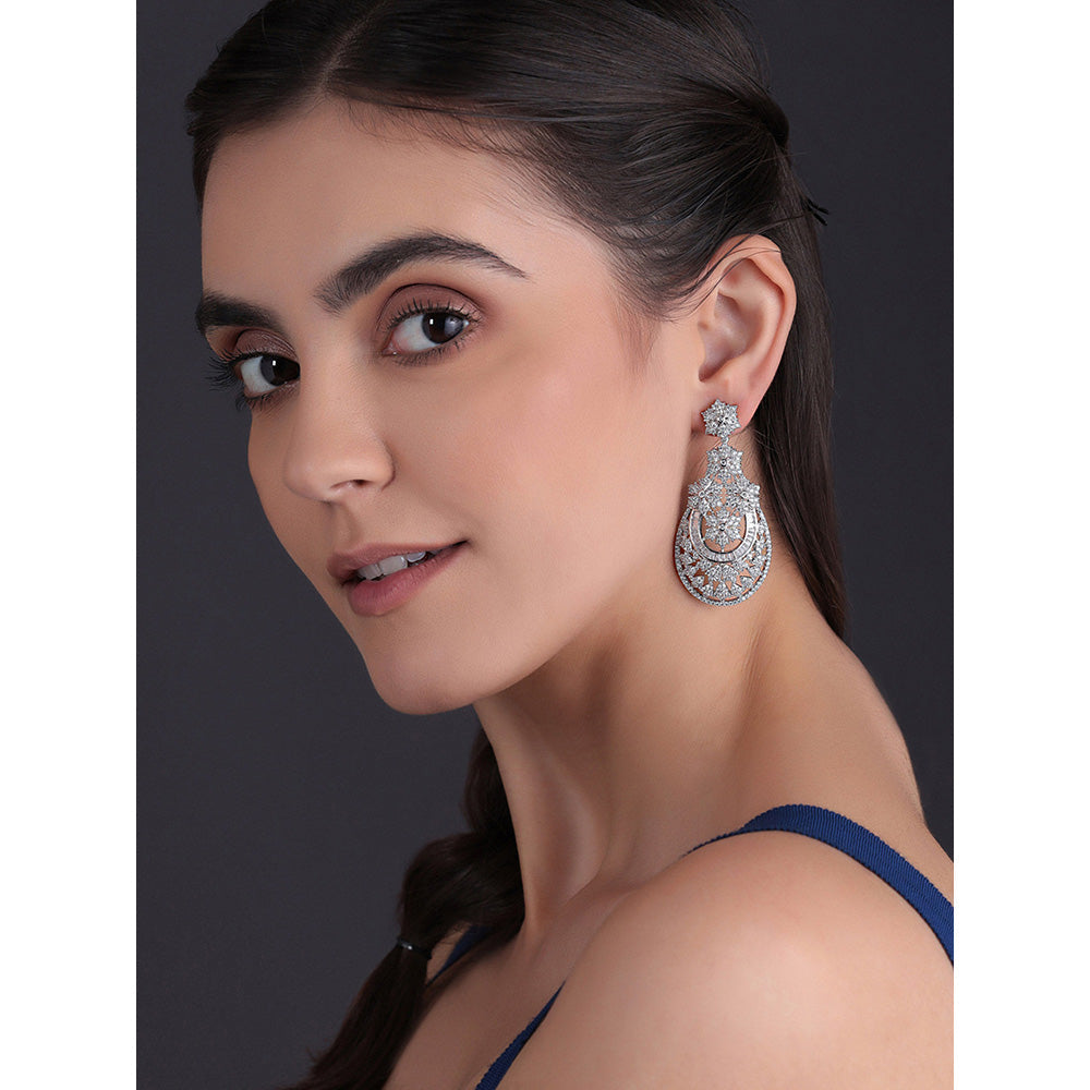 Shaze Silver Rhodium-Plated Cubic Zirconia Moira Drop Earrings for Women