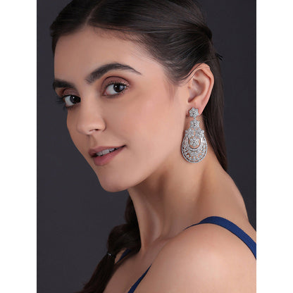 Shaze Silver Rhodium-Plated Cubic Zirconia Moira Drop Earrings for Women