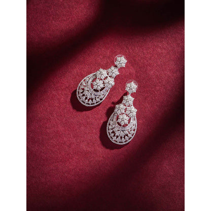 Shaze Silver Rhodium-Plated Cubic Zirconia Moira Drop Earrings for Women