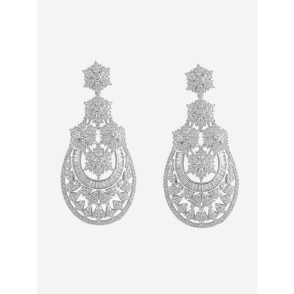 Shaze Silver Rhodium-Plated Cubic Zirconia Moira Drop Earrings for Women