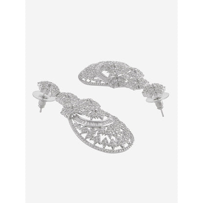 Shaze Silver Rhodium-Plated Cubic Zirconia Moira Drop Earrings for Women