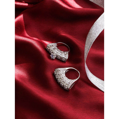 Shaze Silver Rhodium-Plated American Diamond Crystal Stackable Multi Set Ring