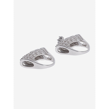 Shaze Silver Rhodium-Plated American Diamond Crystal Stackable Multi Set Ring