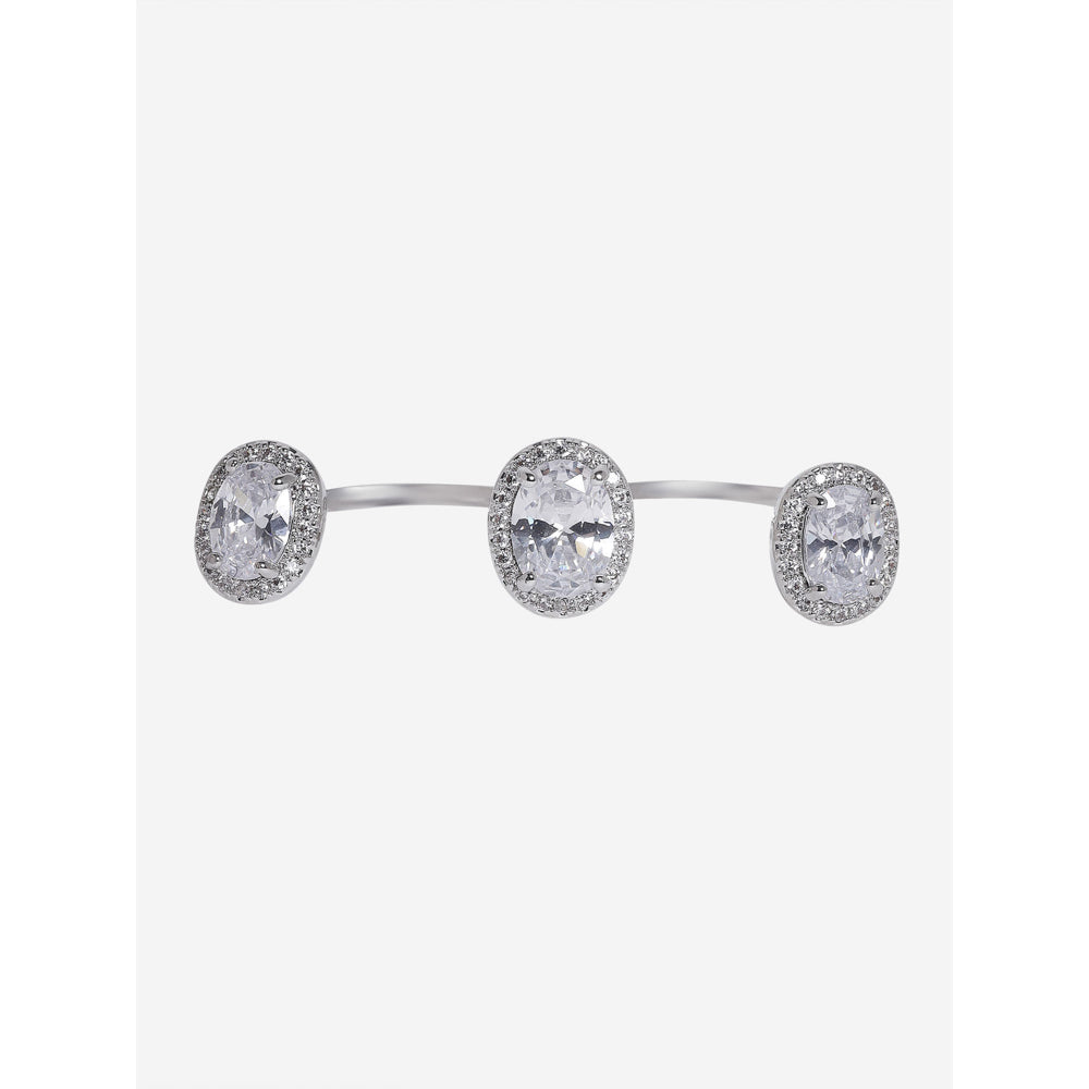 Shaze Silver Rhodium-Plated American Diamond Shinning Star 2 Finger Ring