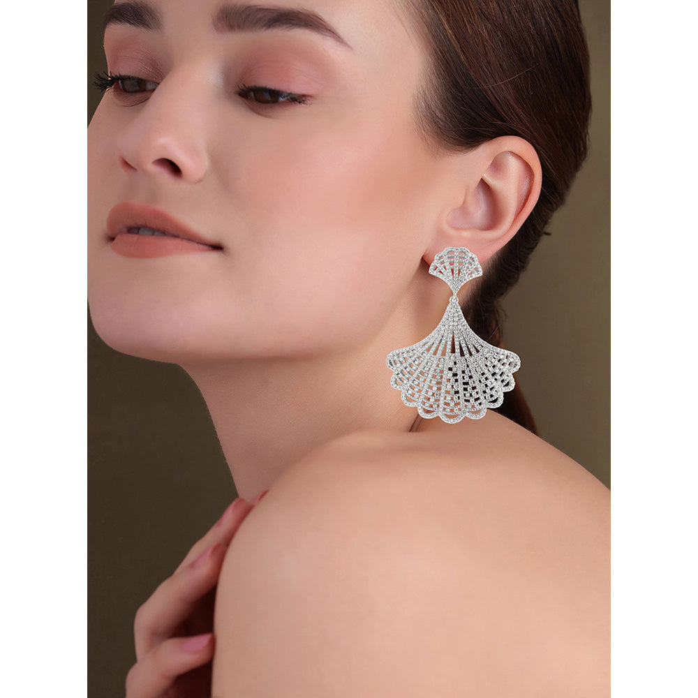 Shaze Silver Rhodium-Plated American Diamond Wire-Wings Drop & Dangle Earrings For Women