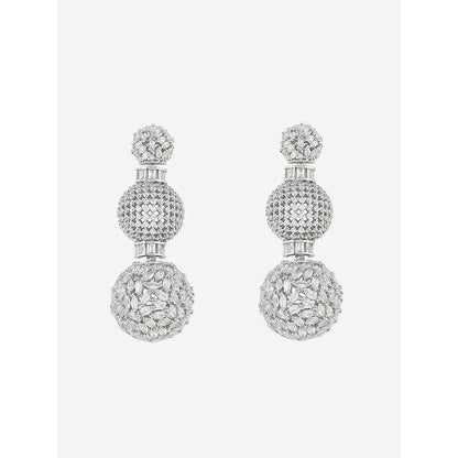 Shaze Silver Rhodium-Plated American Diamond Globular Drop & Dangle Earrings For Women