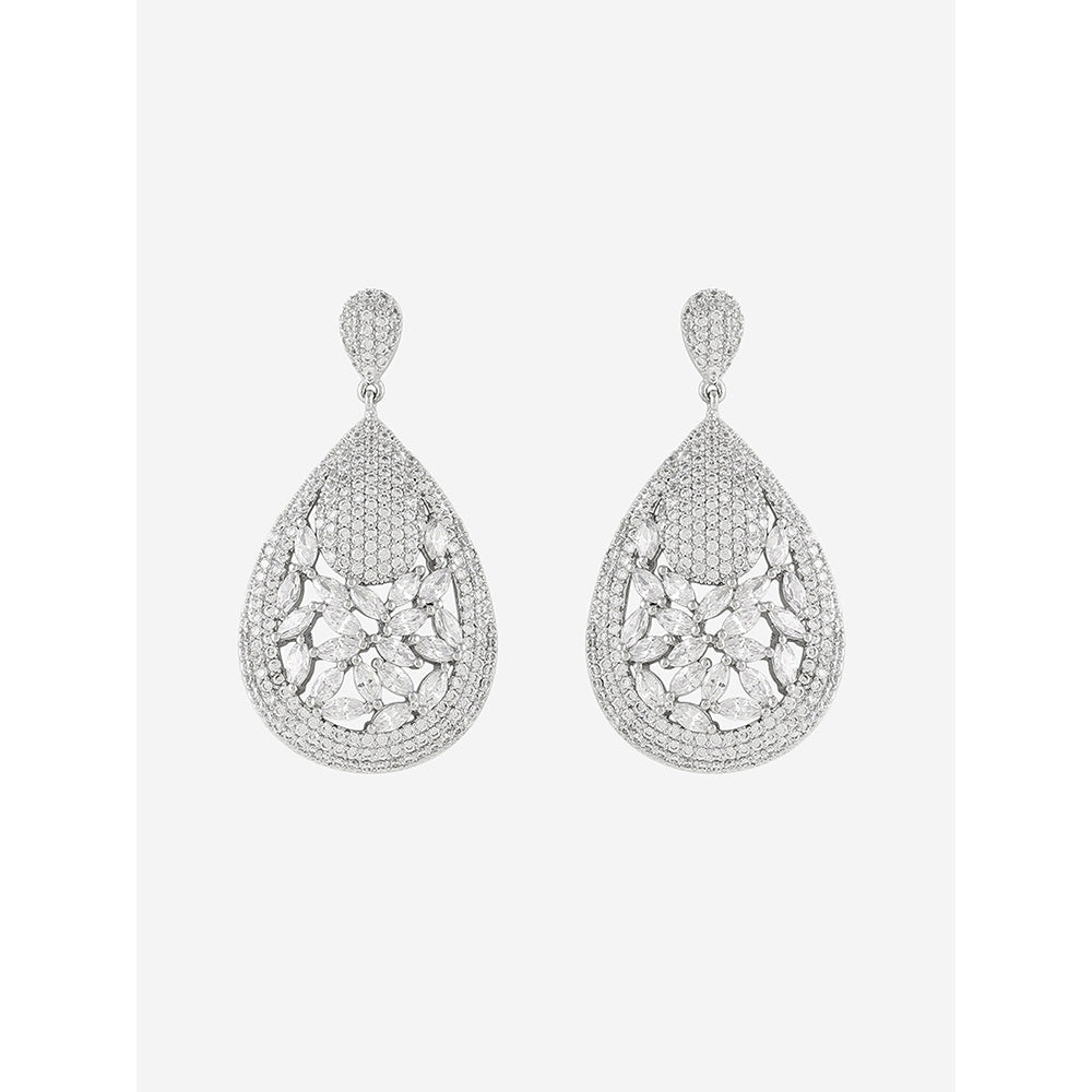 Shaze Silver Rhodium-Plated American Diamond Array Drop & Dangle Earrings For Women