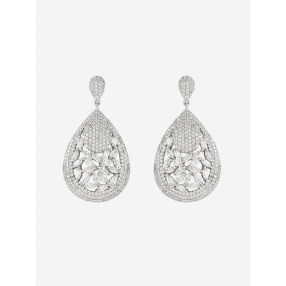 Shaze Silver Rhodium-Plated American Diamond Array Drop & Dangle Earrings For Women