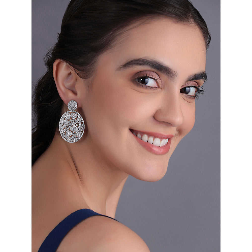 Shaze Silver Rhodium-Plated American Diamond Candy Gloss Drop & Dangle Earrings For Women