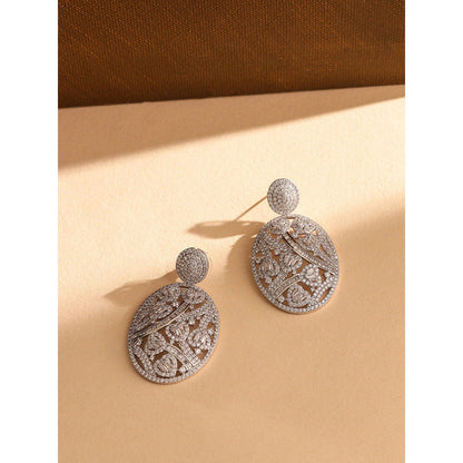 Shaze Silver Rhodium-Plated American Diamond Candy Gloss Drop & Dangle Earrings For Women