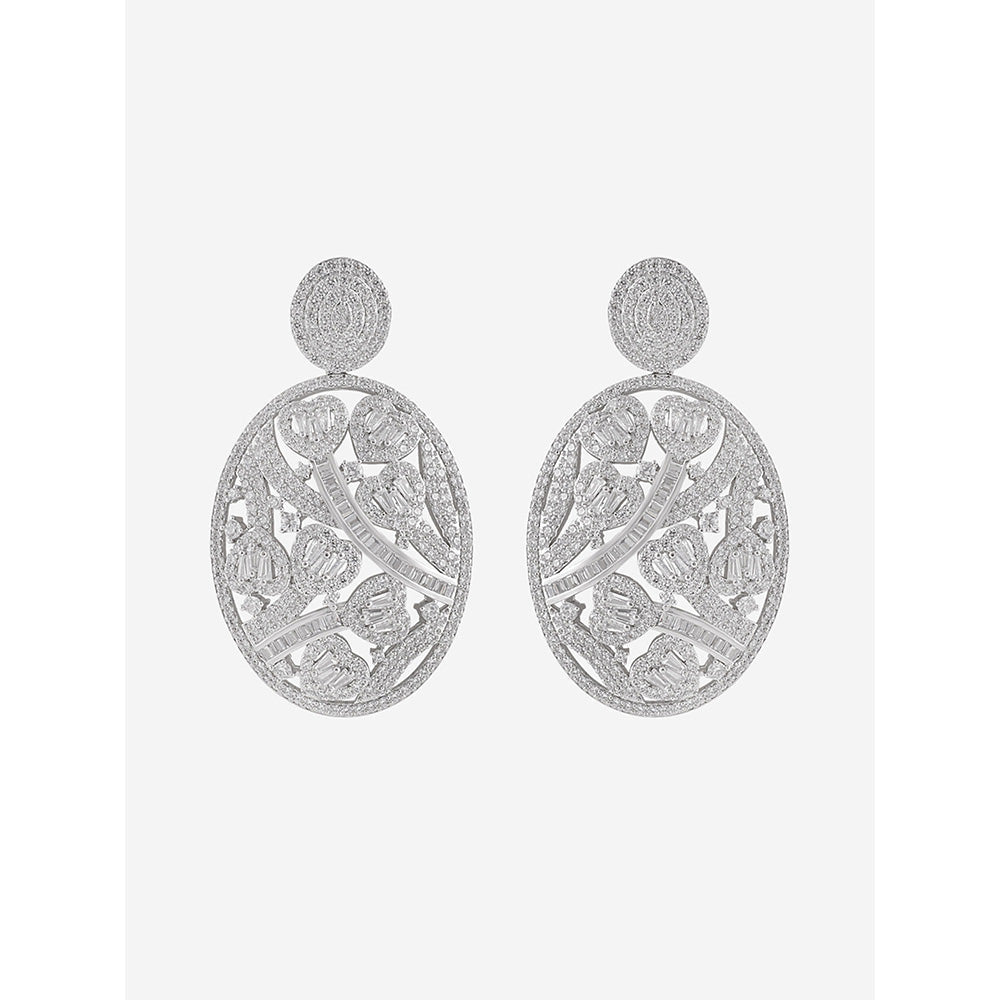 Shaze Silver Rhodium-Plated American Diamond Candy Gloss Drop & Dangle Earrings For Women