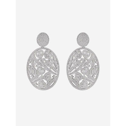 Shaze Silver Rhodium-Plated American Diamond Candy Gloss Drop & Dangle Earrings For Women