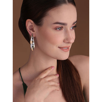 Shaze Gold Rhodium-Plated American Diamond Fish Tail Drop & Dangle Earrings For Women