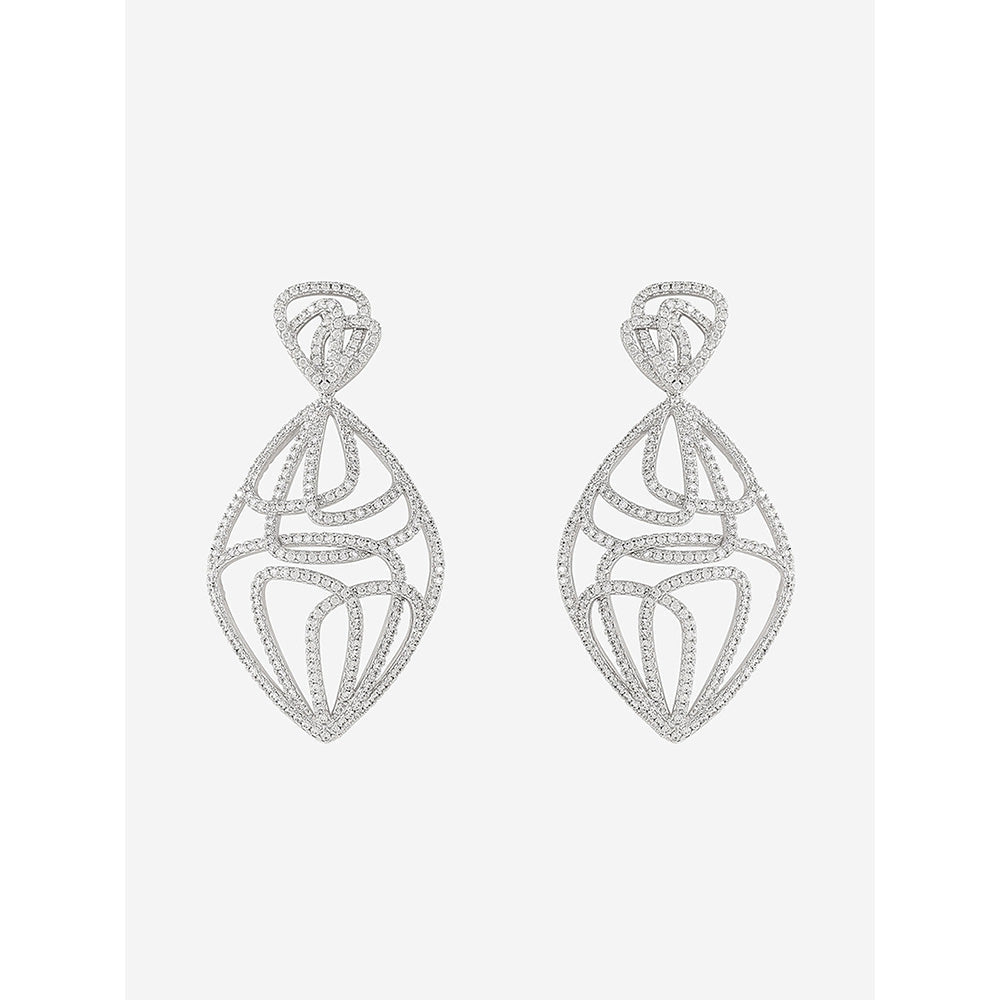 Shaze Silver Rhodium-Plated American Diamond Dazzle Thread Drop & Dangle Earrings For Women