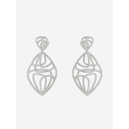 Shaze Silver Rhodium-Plated American Diamond Dazzle Thread Drop & Dangle Earrings For Women