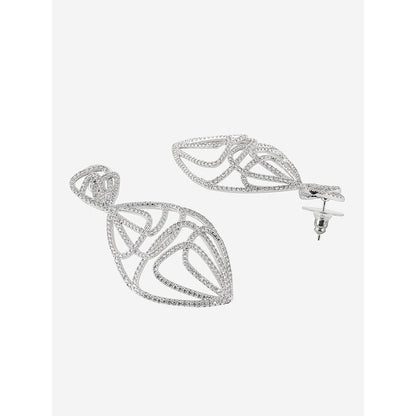 Shaze Silver Rhodium-Plated American Diamond Dazzle Thread Drop & Dangle Earrings For Women