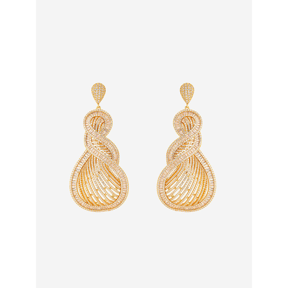 Shaze Gold Rhodium-Plated American Diamond Vortex Drop & Dangle Earrings For Women