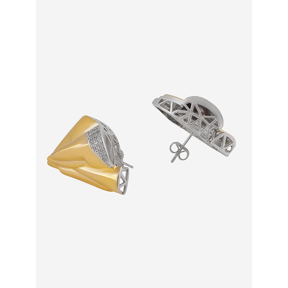 Shaze Gold Rhodium-Plated American Diamond Avant-Garde Stud Earrings For Women