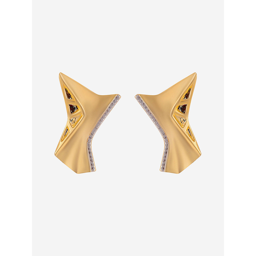 Shaze Gold Rhodium-Plated American Diamond Plate Stud Earrings For Women
