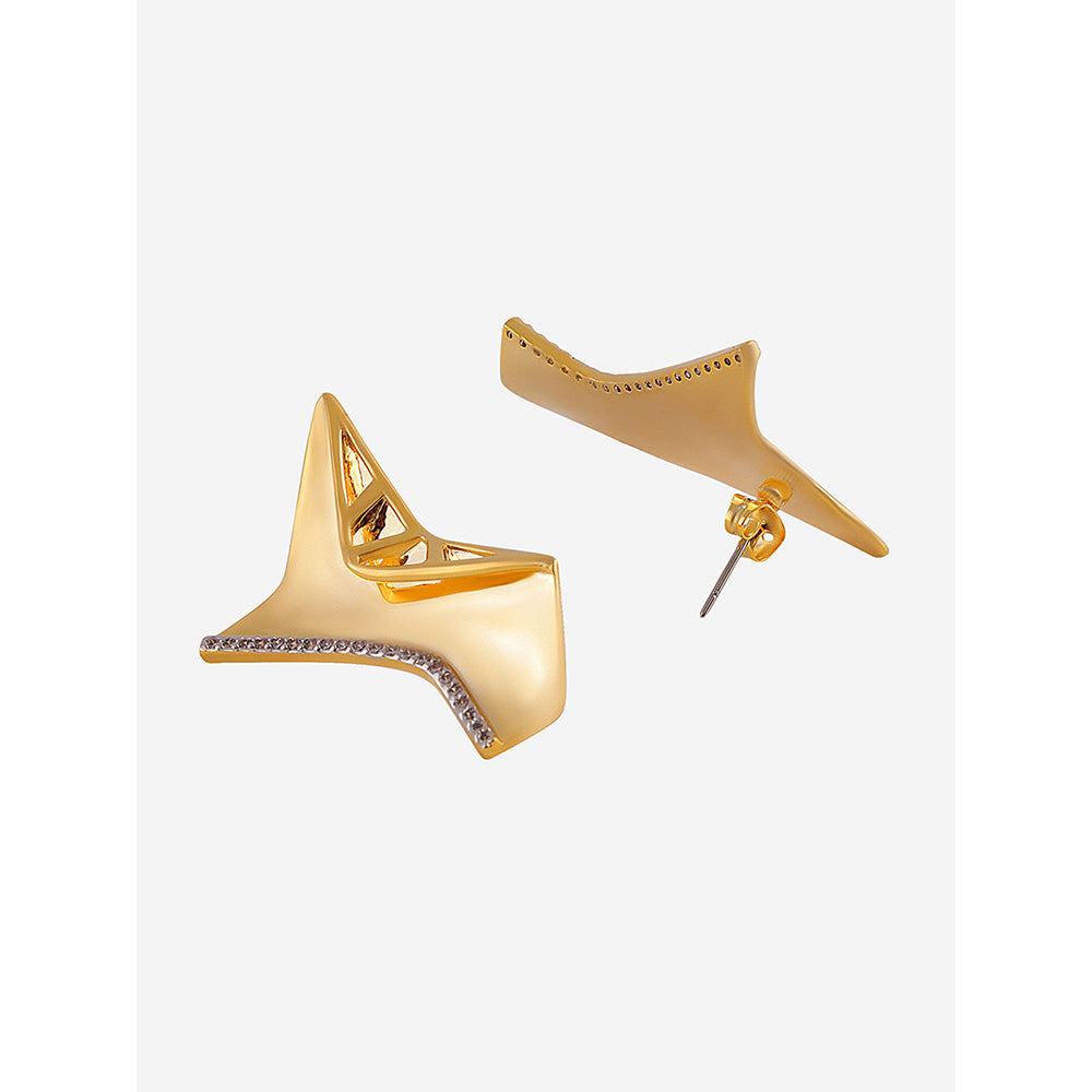 Shaze Gold Rhodium-Plated American Diamond Plate Stud Earrings For Women