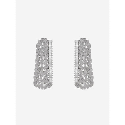 Shaze Silver Rhodium-Plated American Diamond Bunch Of Petals Drop & Dangle Earrings For Women