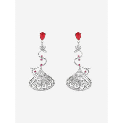 Shaze Silver Rhodium-Plated American Diamond Red Pot Drop & Dangle Earrings For Women