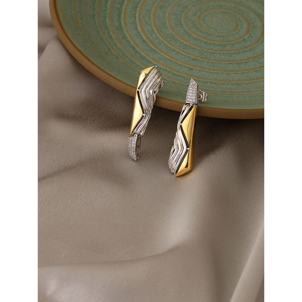Shaze Gold Rhodium-Plated American Diamond 2 Tone Wave Drop & Dangle Earrings For Women