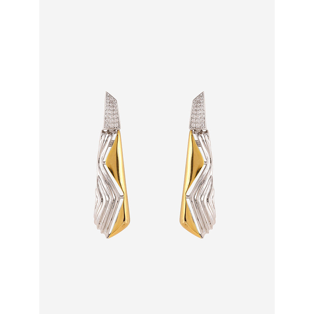 Shaze Gold Rhodium-Plated American Diamond 2 Tone Wave Drop & Dangle Earrings For Women