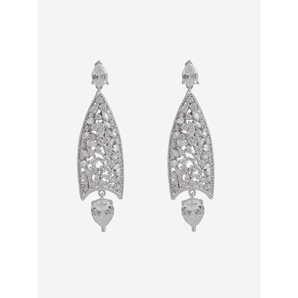 Shaze Silver Rhodium-Plated American Diamond Cluster Drop & Dangle Earrings For Women