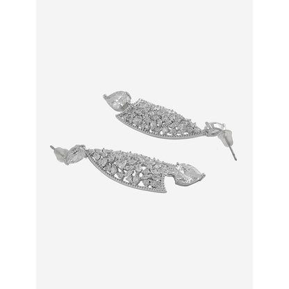 Shaze Silver Rhodium-Plated American Diamond Cluster Drop & Dangle Earrings For Women