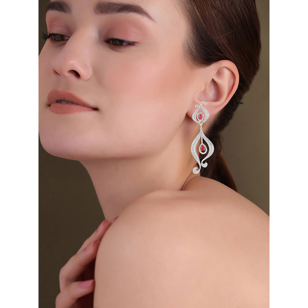 Shaze Silver Rhodium-Plated American Diamond Dancing Bell Drop & Dangle Earrings For Women