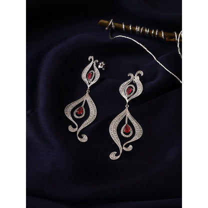 Shaze Silver Rhodium-Plated American Diamond Dancing Bell Drop & Dangle Earrings For Women