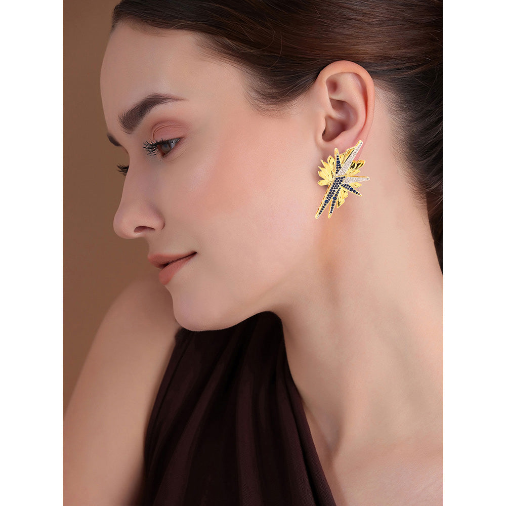 Shaze Gold Rhodium-Plated American Diamond Galaxy Drop & Dangle Earrings For Women