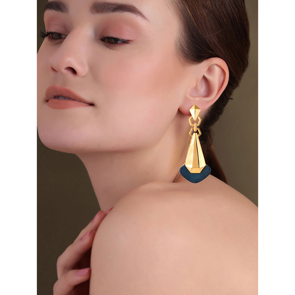 Shaze Gold Rhodium-Plated American Diamond Inscription Drop & Dangle Earrings For Women