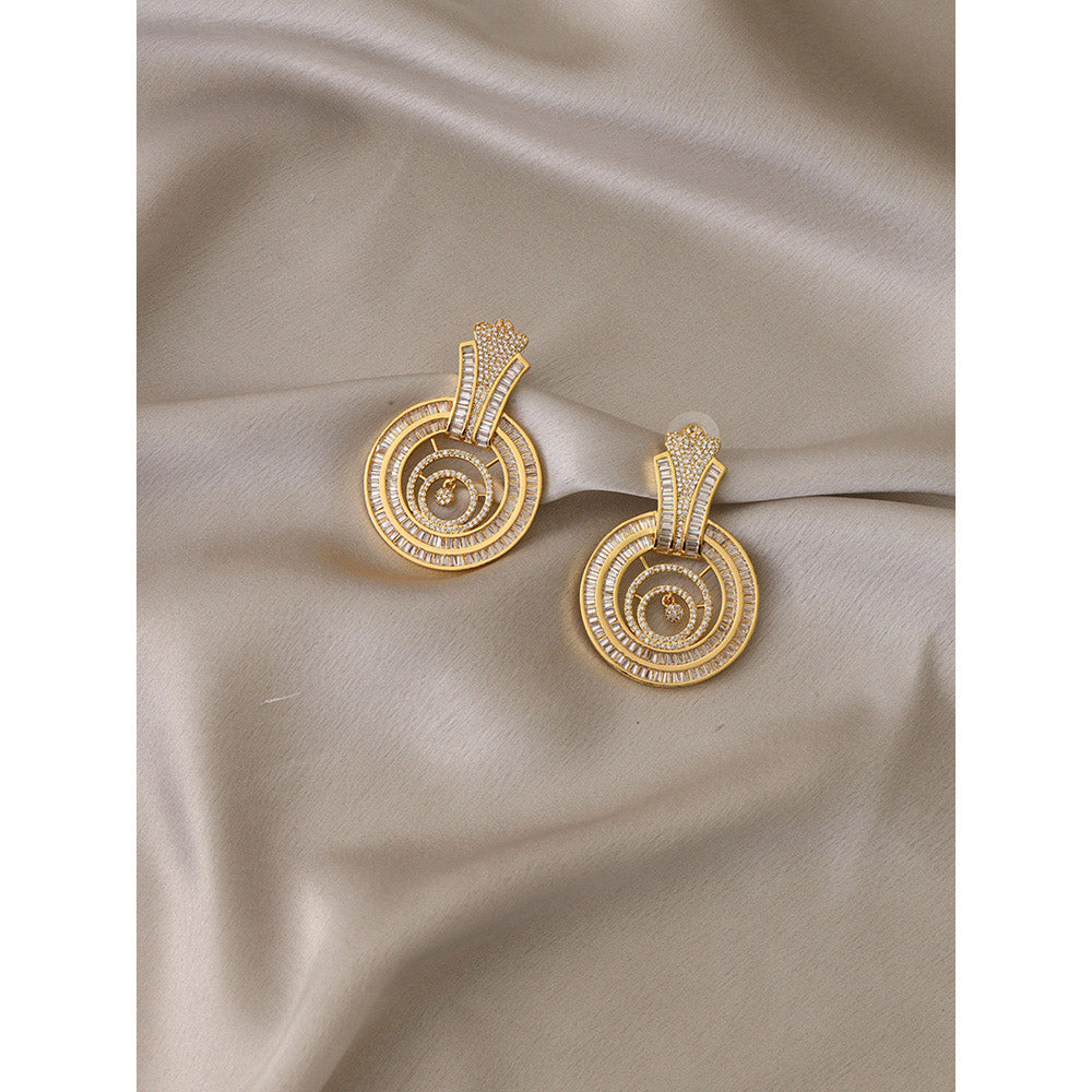 Shaze Gold Rhodium-Plated American Diamond Downward D Drop & Dangle Earrings For Women