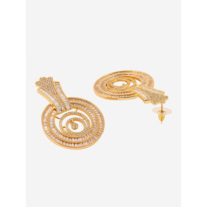 Shaze Gold Rhodium-Plated American Diamond Downward D Drop & Dangle Earrings For Women