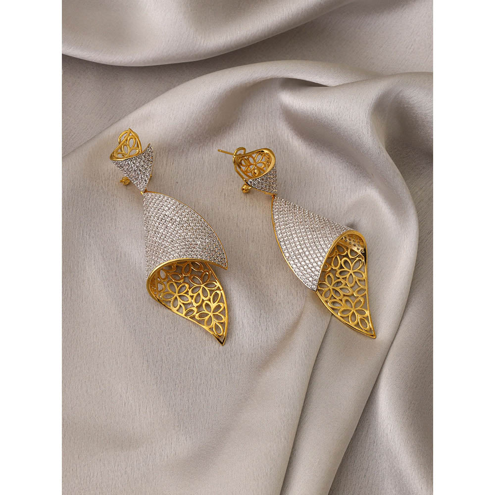 Shaze Gold Rhodium-Plated American Diamond Folded Net Drop & Dangle Earrings For Women