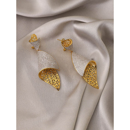 Shaze Gold Rhodium-Plated American Diamond Folded Net Drop & Dangle Earrings For Women