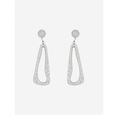 Shaze Silver Rhodium-Plated American Diamond Elongated Drop & Dangle Earrings For Women